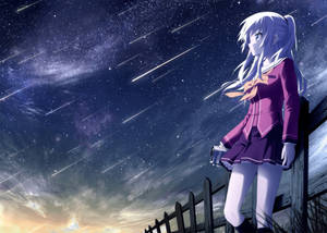穿著紫色校服的動漫女孩在夜晚觀看流星。 — 火影忍者 卡卡西 壁紙