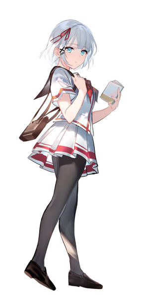 動漫少女穿校服拿書回頭看 — 女主角 壁紙