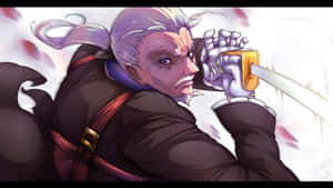 銀發動漫戰士在雪地戰鬥場景中揮劍。 — 戰士 壁紙