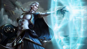 奇幻戰士手持劍，釋放藍色魔法能量。 — 啊！我的女神 壁紙