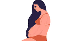 孕婦在極簡插圖中抱著肚子。 — 媽媽 壁紙