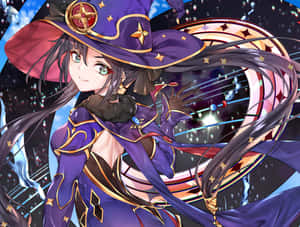 動漫女巫穿著紫色服裝在星空空間施法。 — 水龍 壁紙