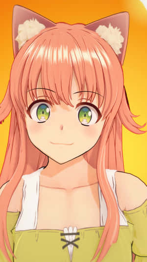 擁有貓耳和綠色眼睛的動漫女孩溫暖地微笑。 — 野獸先生 壁紙