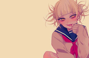 穿著水手服的動漫女孩，金髮橙眼，微笑著。 — 渡我被身子 壁紙