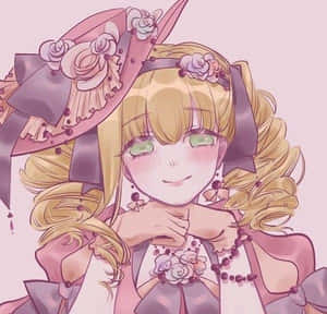金髮碧眼的動漫女孩，戴著粉紅色花卉帽子微笑。 — 艾瑪·華森 壁紙