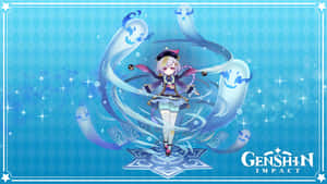 藍色奇幻遊戲藝術中帶有幽靈和星星的動漫女孩。 — 原神 壁紙