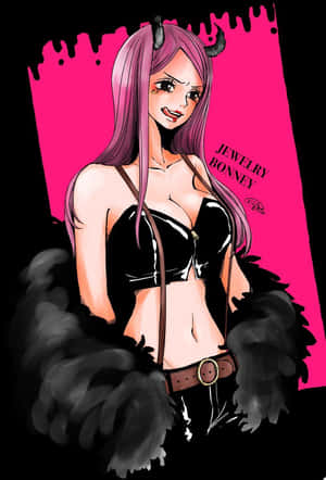 動漫角色珠寶波妮，紫色頭髮和角，穿著黑色服裝。 — 女超人 壁紙