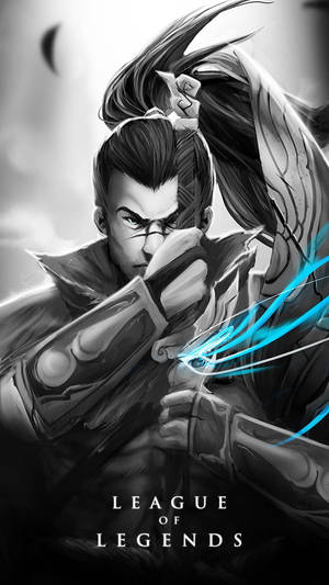 動漫戰士拉開發光藍色弓，表情專注 — 插畫 iPhone 壁紙