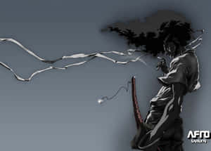 黑白動漫風格中，揮舞劍並帶有旋轉黑暗能量的武士戰士。 — 動漫戰鬥 壁紙