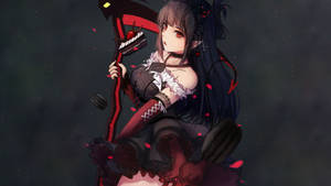 黑髮動漫女孩手持一把帶有草莓刃的鐮刀。 — 動漫惡魔 壁紙