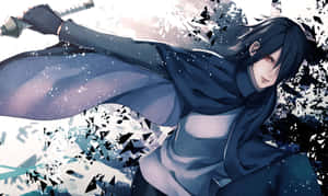 黑髮斗篷的動漫戰士在破碎的黑色碎片中揮劍。 — 中野三玖 壁紙