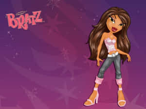 Bratz 娃娃穿著粉紅色服裝在紫色星星背景前擺姿勢。 — Bratz 美學 GIF 壁紙