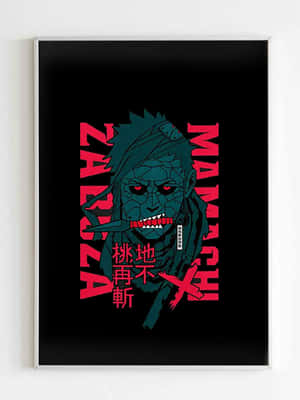 Framed 動畫海報，展示一位青綠色皮膚、紅眼的戰士，並有粗體紅色文字。 — Kindle 壁紙