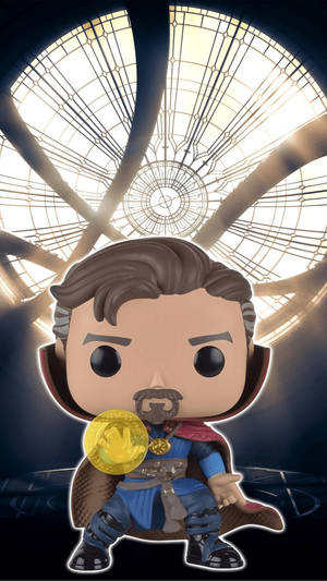 Funko Pop 奇異博士在彩色玻璃圓頂下拿著一枚金幣。 — Funko Pop 壁紙