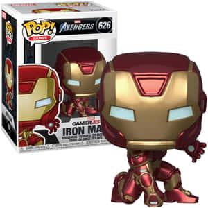 鋼鐵人 Funko Pop 人偶，眼睛發光及搖頭功能，旁邊有盒。 — iPad 第10代 壁紙