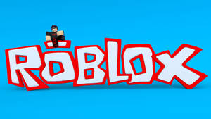 Roblox 頭像棲息在 3D Roblox 標誌上，藍色背景。 — 酷炫 Roblox 壁紙