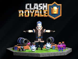 Clash Royale角色與哥布林、大砲和藥水在草地上。