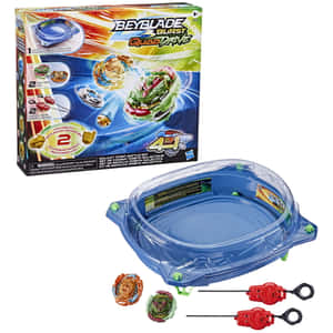 Beyblade Burst QuadDrive玩具套裝，包含競技場和陀螺。 — iPad 第10代 壁紙
