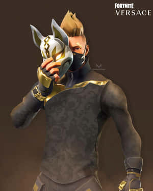 Fortnite Versace角色手持白色金色面具 — 4:5 壁紙