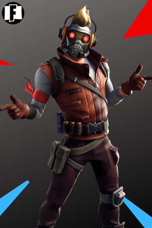 擁有發光紅色眼睛和黃色莫西乾頭的Fortnite角色指向兩個方向。 — 忍者 要塞英雄 壁紙