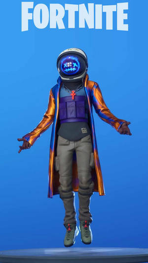 Fortnite角色穿著太空裝備漂浮，臉部發光。 — 崔維斯·史考特 要塞英雄 壁紙