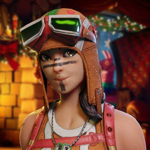 Fortnite飛行員角色穿著節日裝備在節日場景中溫暖微笑。 — 要塞英雄 大逃殺 壁紙