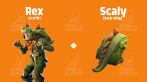 Fortnite角色穿著綠色恐龍裝，帶有相配的鱗片狀背包。 — 乾淨 壁紙