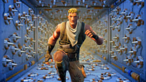 Fortnite角色在充滿尖刺的遊戲走廊中衝刺。 — 酷炫遊戲 壁紙