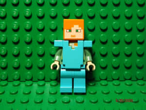 綠色磚牆背景上的Lego Minecraft角色 — 我的世界 壁紙