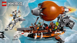 LEGO Ninjago海盜飛船戰鬥，人仔在陰天天空用噴射背包飛行 — 樂高旋風忍者 壁紙