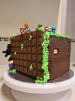 Minecraft蛋糕，巧克力塊，綠色藤蔓，角色公仔 — 蛋糕 壁紙