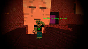 一個Minecraft殭屍在地獄堡壘中看起來很害怕，背後有一個巨大的傳送門。 — 我的世界苦力怕 壁紙