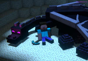 Minecraft玩家在雪洞中夜晚被龍擊敗。 — 酷炫龍 壁紙
