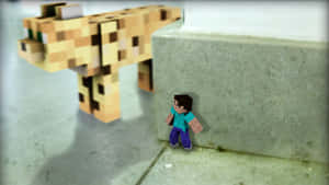 Minecraft玩家與獵豹在混凝土房間 — 我的世界苦力怕 壁紙