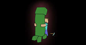 Minecraft角色擁抱綠色方塊，附近有鎬。 — 可愛萬聖節 壁紙