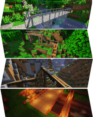 Minecraft場景包括橋樑、叢林神廟、礦車軌道和地獄傳送門。 — Apple Watch Ultra 壁紙