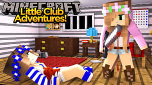 Minecraft角色在像素化房間中，手持染血武器站在另一個角色上方。 — 我的世界苦力怕 壁紙