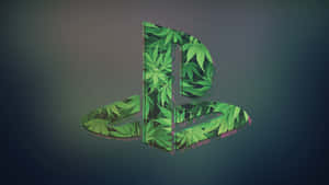 PlayStation標誌被綠色大麻葉覆蓋在深色背景上。 — 吸大麻 壁紙