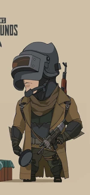 Q版士兵穿著戰術裝備拿著步槍，背景有遊戲標誌文字。 — 電玩遊戲 GIF 壁紙