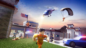 Roblox角色在夜間郊區與警察和直升機追逐。 — 酷炫 Roblox 壁紙