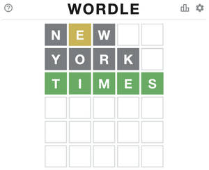 Wordle遊戲畫面，猜測'NEW YORK TIMES'並帶有顏色編碼的回饋。 — 紐約 壁紙