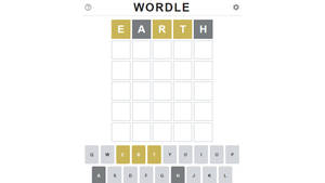 Wordle遊戲畫面，猜出EARTH，字母以黃色突出顯示。 — 4K 地球 壁紙