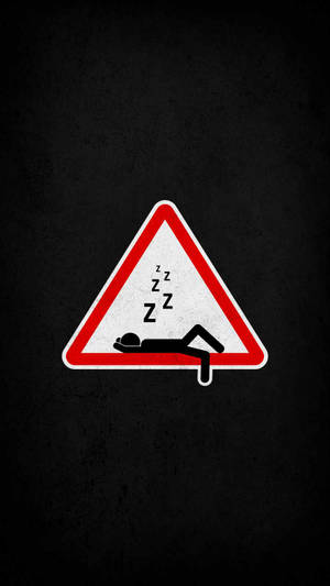 深色背景上道路警告標誌中的熟睡人物圖標 — 黑夜 壁紙