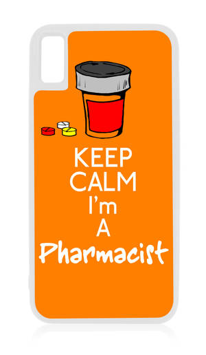 帶有卡通藥房主題和「Keep Calm I'm a Pharmacist」文字的手機殼。 — 橘色 壁紙