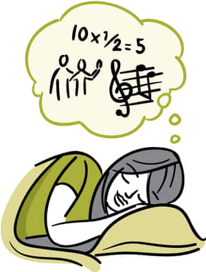 睡覺的人，思考泡泡中有數學、音樂和跳舞的人物。 — 珠寶 壁紙