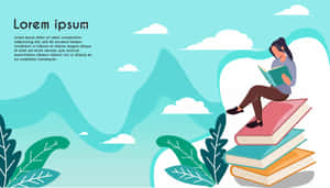 一個人在書堆上閱讀，背景有山脈和雲朵。 — 閱讀 壁紙