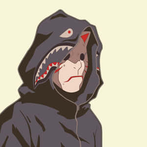 穿著鯊魚頭連帽衫的人，帶有紅色縫線和淡黃色背景。 — 酷 naruto 壁紙