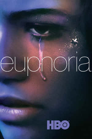 在霓虹燈下淚珠滾落臉頰的特寫，帶有 'euphoria' 文字。 — 小米平板 8 Pro 壁紙