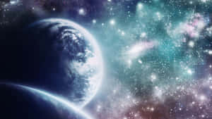 從太空看到的地球，被星星和彩色星雲包圍。 — 宇宙 壁紙