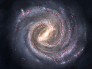 深空中帶有發光粉紅色和藍色星雲的螺旋星系。 — 宇宙美學 壁紙